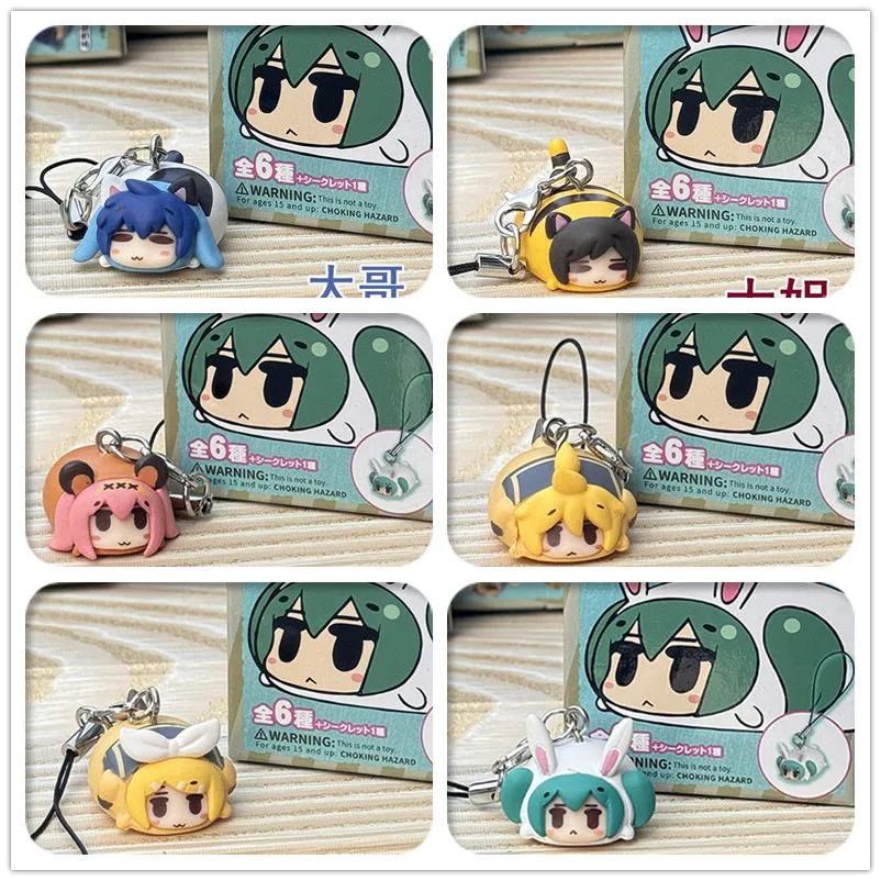 

Boxed New Anime Hatsune Miku Kaito Rin Len Luka MEIKO Kawaii bee Q version Figures PVC Model Toys Key ring pendant Gifts