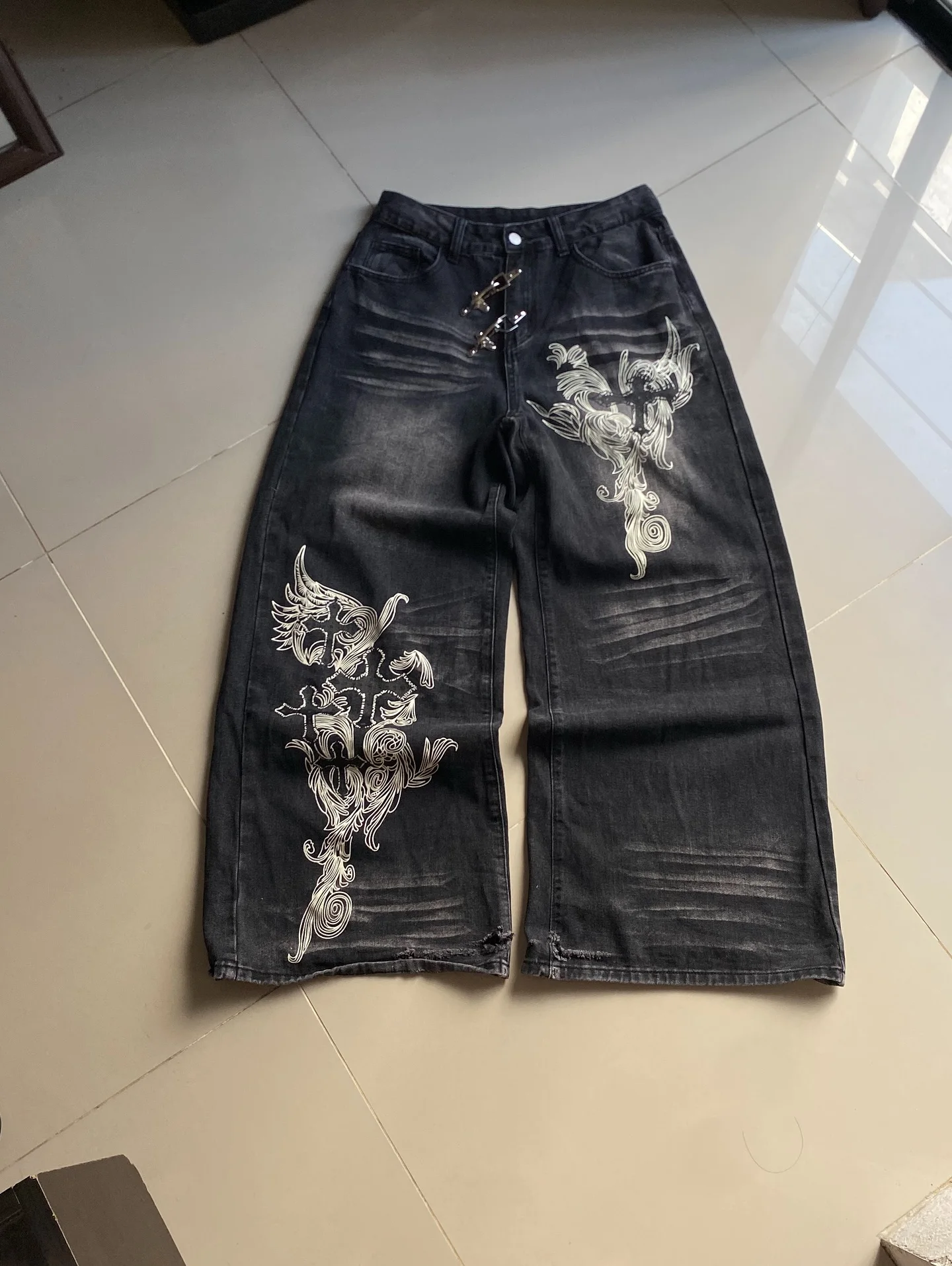 

Мешковатые джинсы в стиле Харадзюку с уличным ретро-принтом y2K, тренд Харадзюку, мужская мода в стиле хип-хоп, повседневная пара Джокеров, широкие брюки, уличная одежда