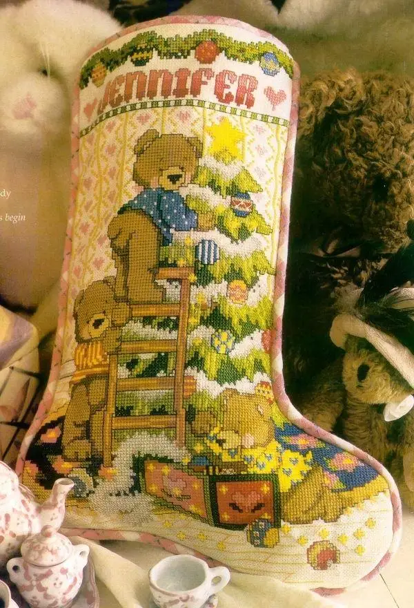 Quality Beautiful Counted Cross Stitch Kits Embroidered Home Decoration Bear decorating Christmas tree socks