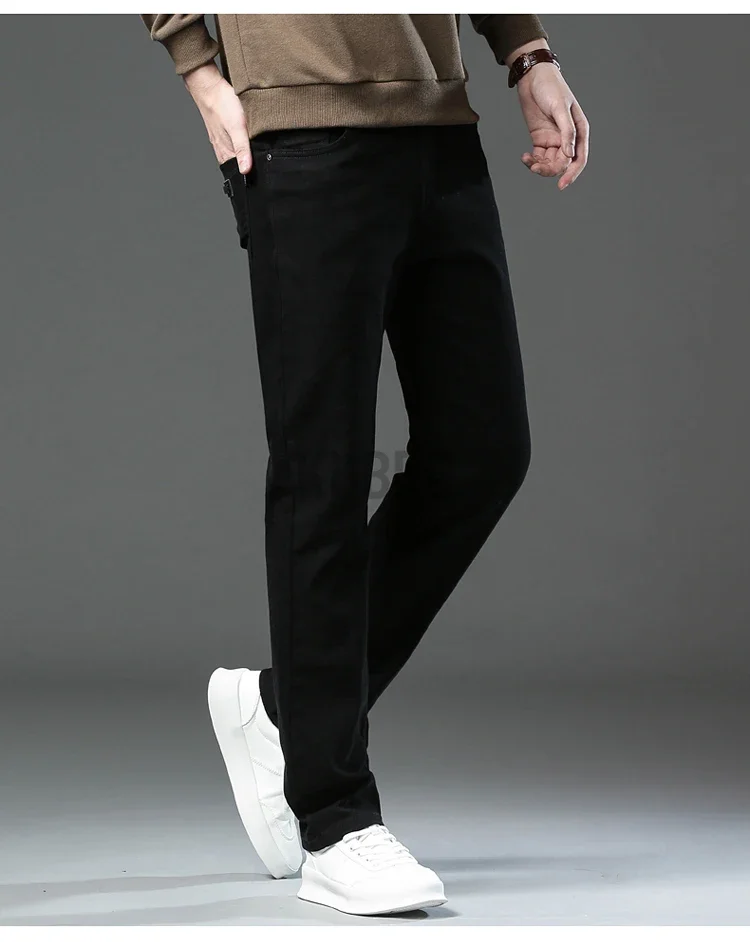 Markenmode, lockere, gerade geschnittene Business-Casual-Stretch-Jeanshose für Herren, Markenhose in 3 Farben, Übergröße, Herrenbekleidung, schmale Jeans – Detail 11