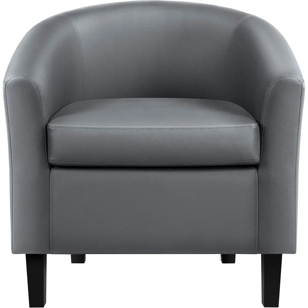 

Leather Club Chair, Accent Chair, and Barrel Armchair with Wood Legs for Living Room, Bedroom, or Den in Gray