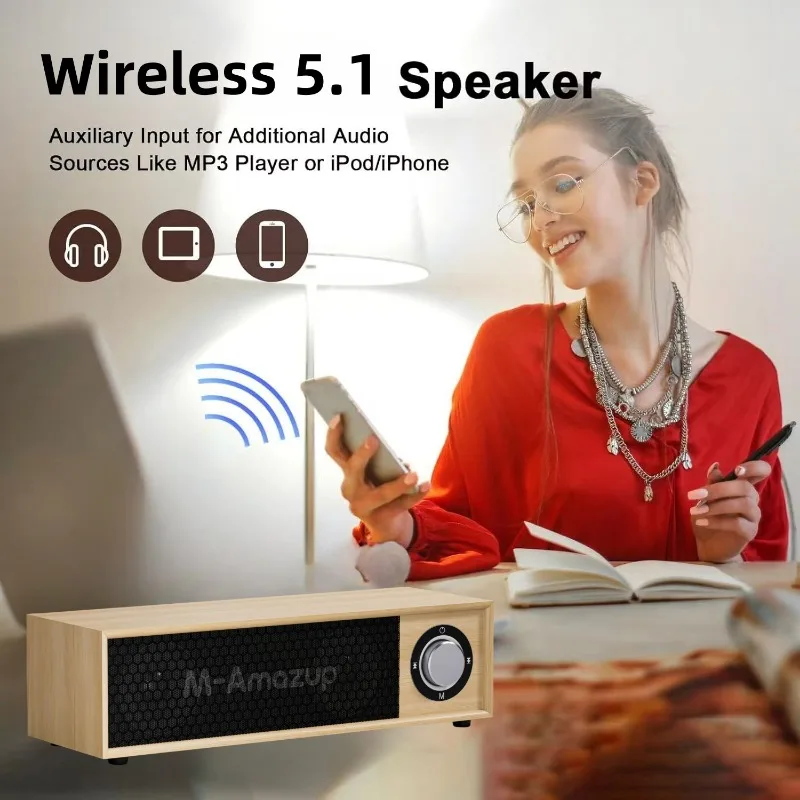 خشبية المنزل سطح المكتب مكبرات صوت بخاصية البلوتوث عالية الطاقة مضخم الصوت متعدد الوظائف الكمبيوتر مكبرات الصوت راديو FM TF بطاقة/U مشغل القرص
