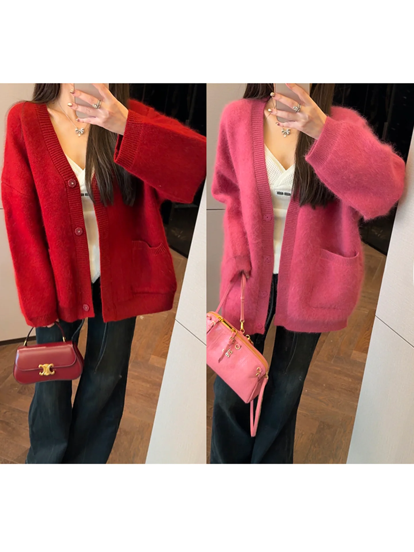 

Женский вязаный кардиган Mimius в корейском стиле, мягкий, свободный, стройнящий, повседневный, на пуговицах, с длинными рукавами