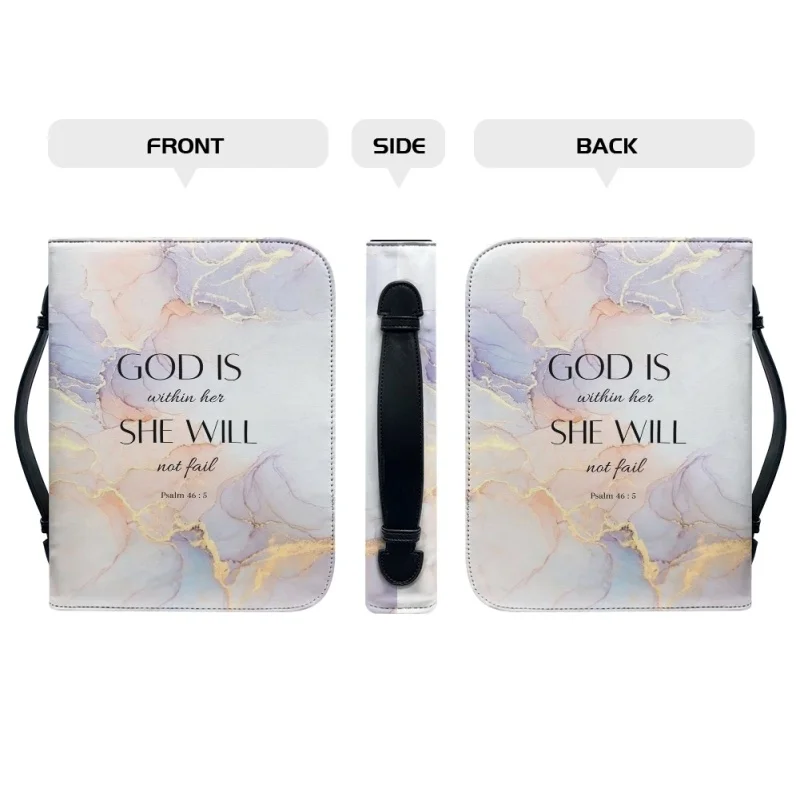 Funda con estampado personalizado de Dios está dentro de ella, bolsa de PU con estampado de la Biblia de la Iglesia, libro de estudio, caja de almacenamiento para mujer