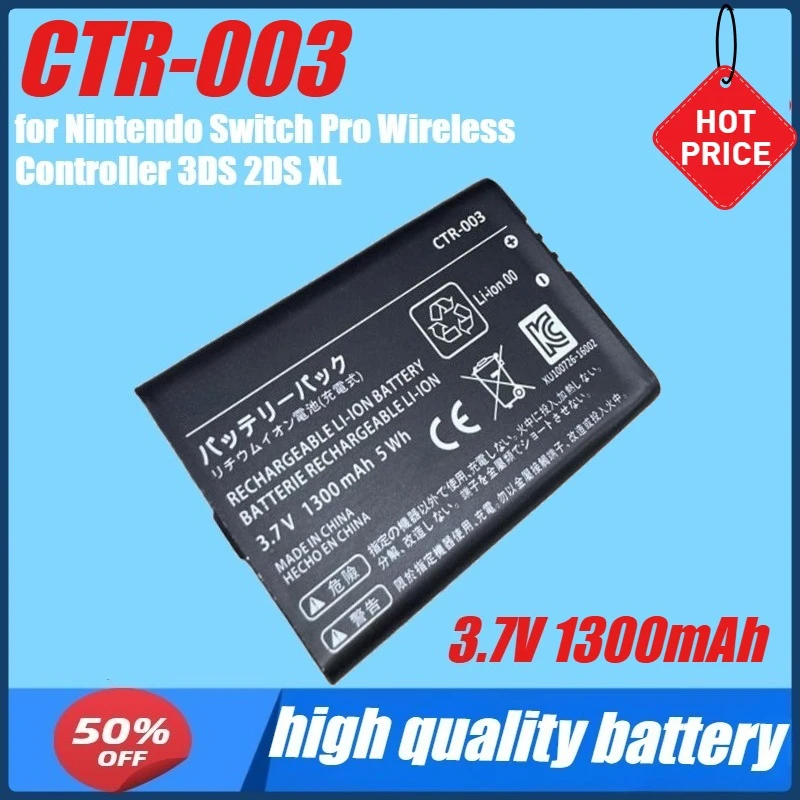 

Сменный аккумулятор CTR-003 3,7 В, 1300 мАч для беспроводного контроллера Nintendo Switch Pro 2DS 3DS XL