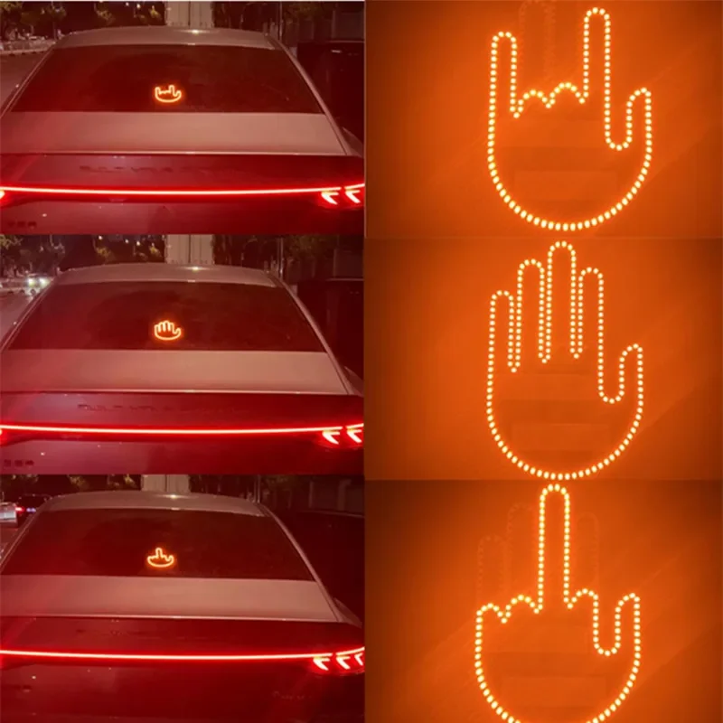 Funny Car Middle Finger Light with Remote Road Car LED Hand Gesture Sign Light Funny Warning Light with Remote for Rear Window