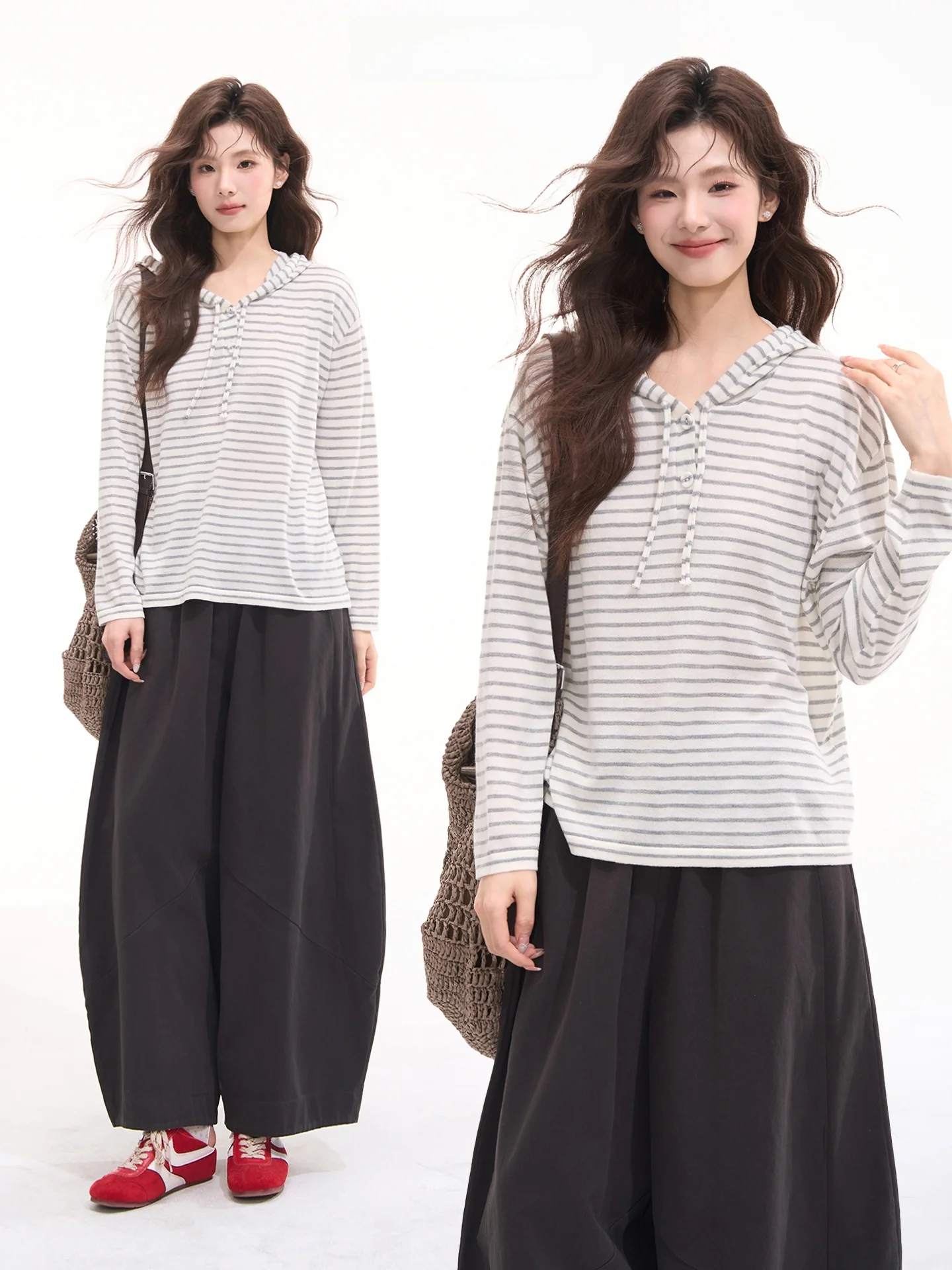 

High Quality Woolen Striped Knitted Long Sleeve Hooded Cover up Top Casual Loose Fit Polyester Nylon Acrylic Wool Blend