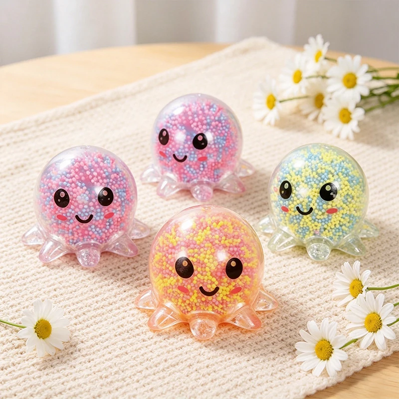 Glowing Light Squid Bunny Stress Balls Soft Squeeze Fidget Toy Sensory Anxiety Relief Random Color Bubble Octopus BallGift