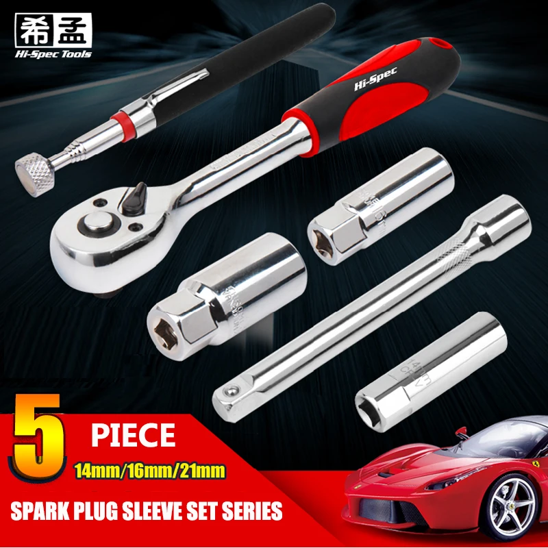 

Hi-Spec Car Repair 5PC Set Spark Plug Sleeve Socket 3/8 Inch Torque Ratchet Wrench Flexible Adjustable Wrench Spanner Hand Tools