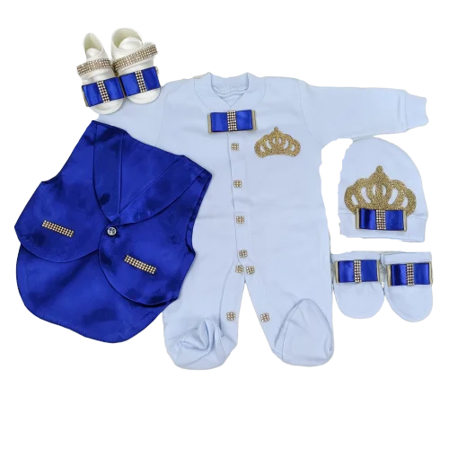 Dollbling 5 Pieces Blue Navy Baby Romper Set Vest Long Sleeve Bubble Wholesale Custom Newborn New Design Clothes Clothing