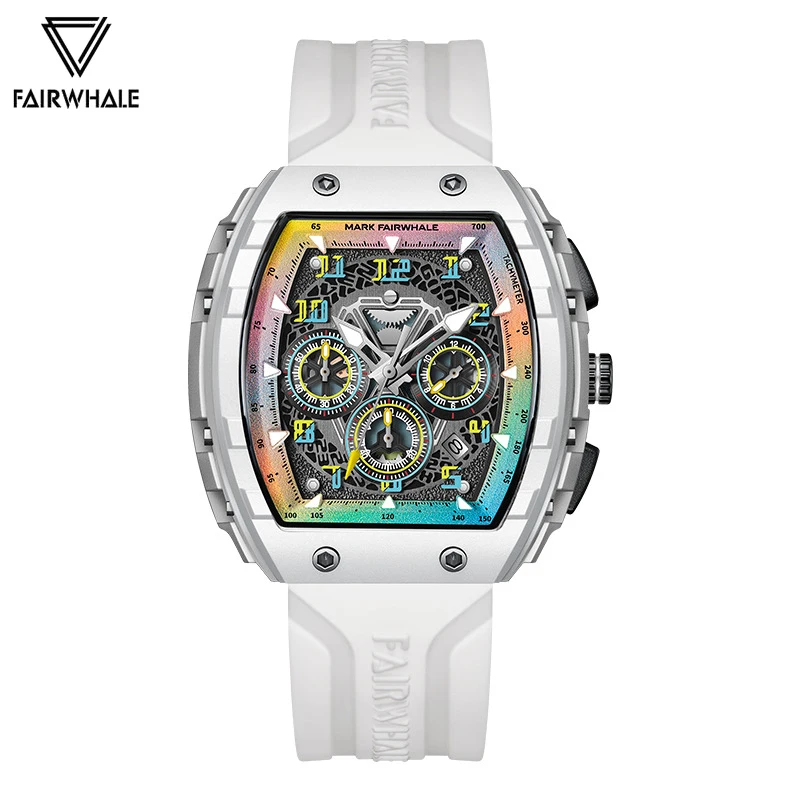 

2024 Mark Fairwhale Men Watch Multifunction Tonneau Dial Chronograph Calendar Luminous Waterproof Quartz Watches Mens Fashion