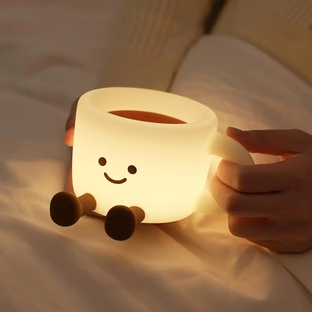 

Coffee Cup Night Light, Gifts for Coffee Lovers, Rechargeable Dimmable Color Changing Lamp, Soft Silicone Desk Lamp with Touch Control, Funny Birthday Gifts for Women