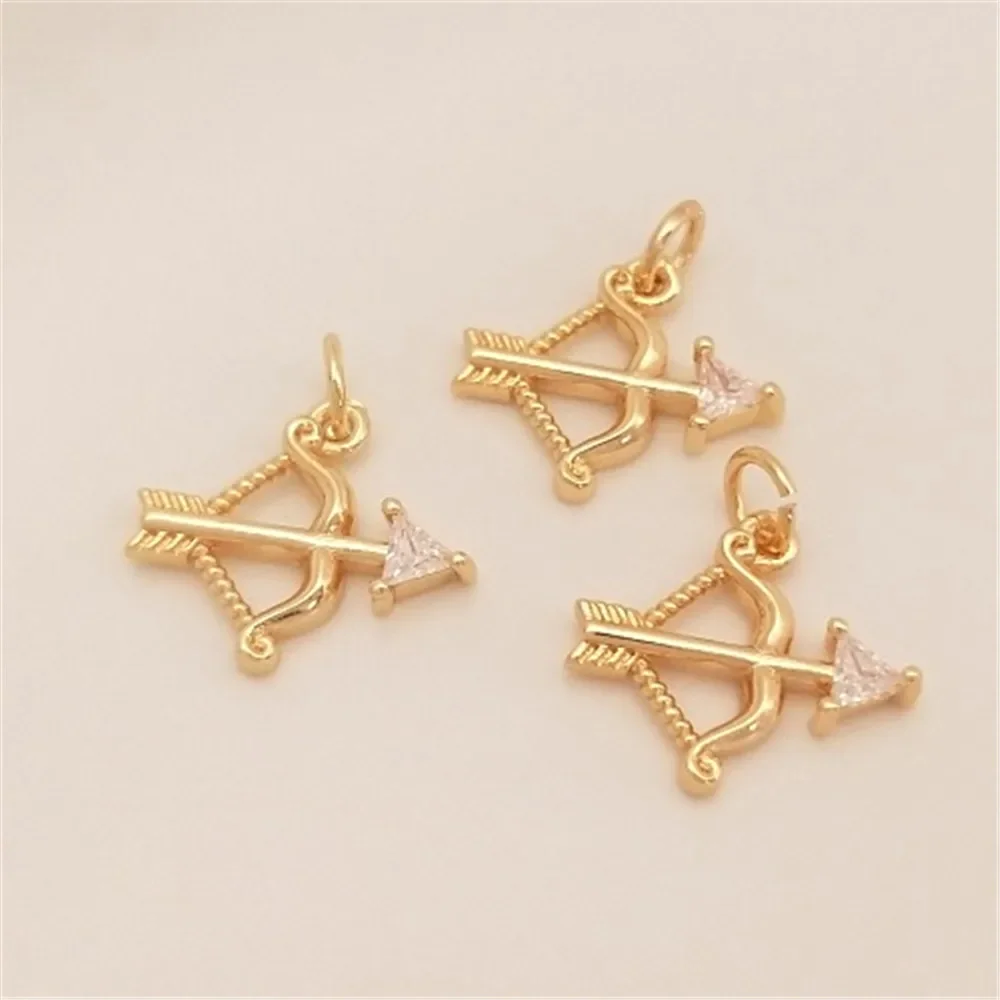 

14K Gold Inlaid Zircon Arrow Creative Design Feeling Bow and Arrow Pendant DIY Handmade Bracelet Accessories K096