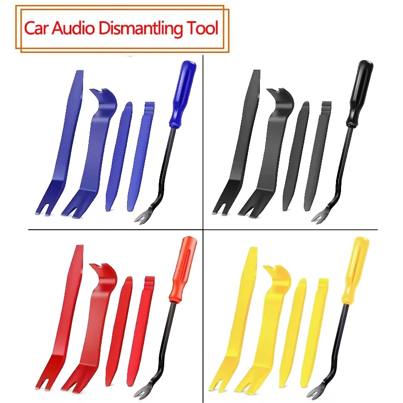 5Pcs Set Car Door Clip Panel Audio Video Dashboard Removal Kit Installer Prying Tool Navigation Disassembly Automobile Nail Pull