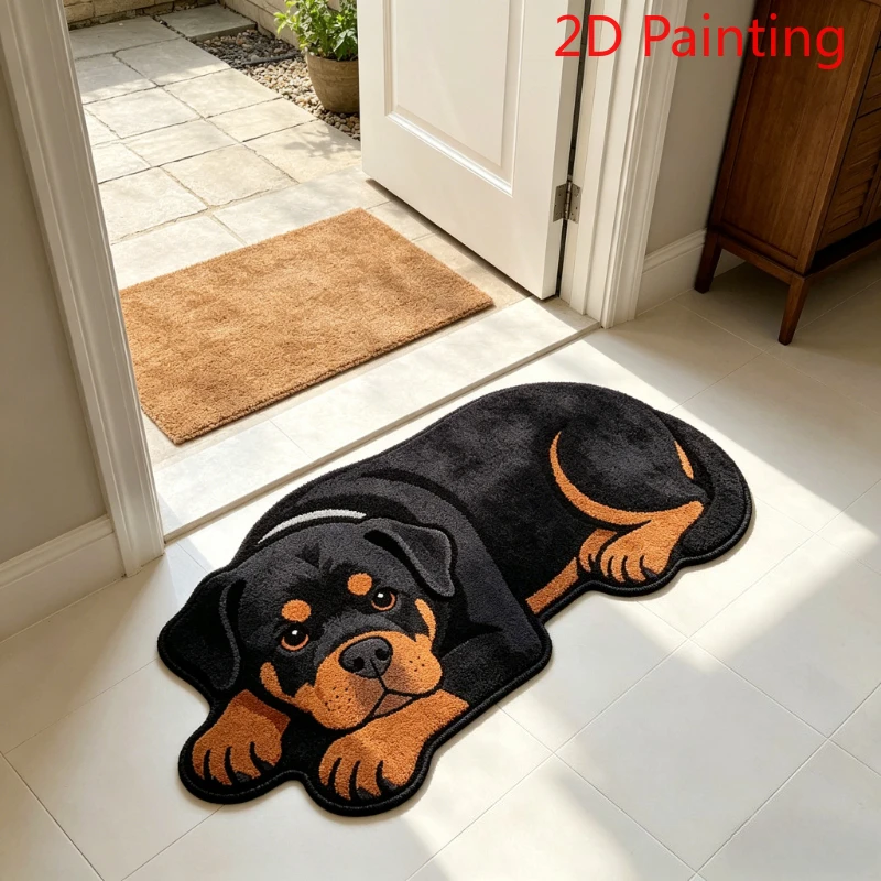 VIKAMA Lying Dachshund Shaped Long Rug 2D Realistic Pet Print Non Slip Soft Irregular Carpet Bedroom Bedside Decor Floor Mat