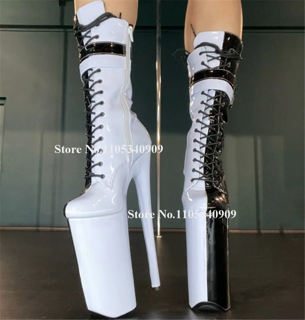 Bondarenko Sexy Mixed-colors Stiletto Heel Short Boots Round Toe White-black Red-black High Platform Super 23cm Dance Shoes