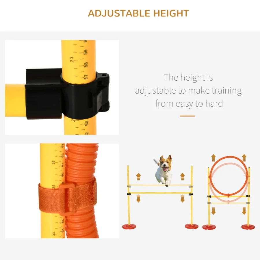 PawHut-equipo de entrenamiento de agilidad para perros, Kit de inicio de curso de obstáculos al aire libre con postes de tejido de obstáculos de aro y bolsa de transporte, 3 uds.
