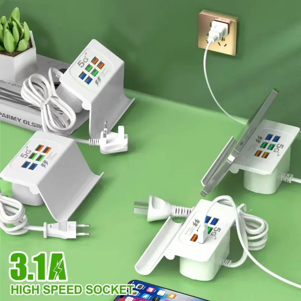 6 Port USB Charging Station Charging Station for Multiple Devices Multi USB Nightstand Charger Station with Phone Stand