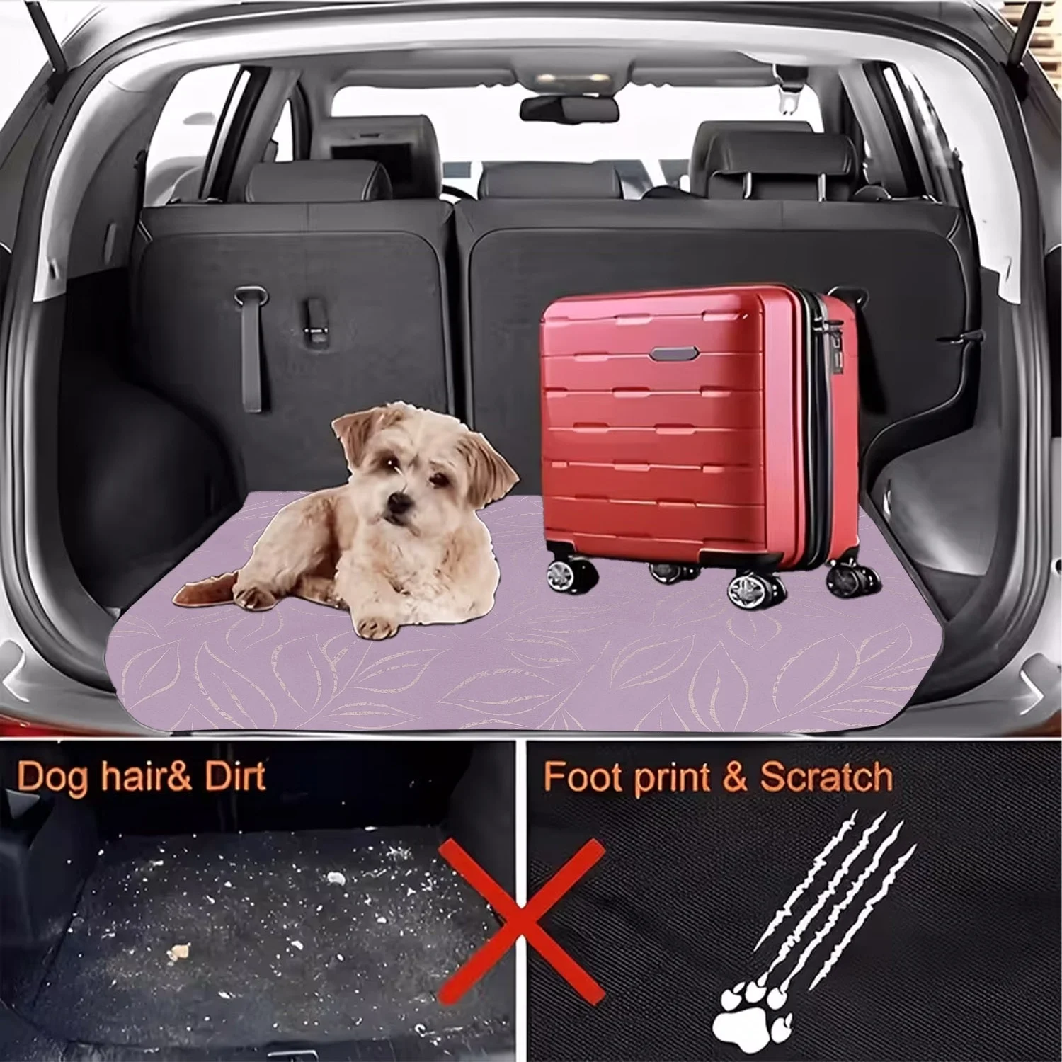 1pc Purple Background With Silvery Leaf Pattern - Polyester Fiber Car Trunk Mat, An Essential Item For Travel, Compatible With V