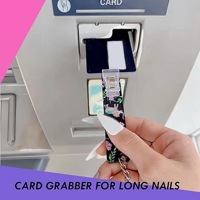 3Piece Acrylic ATM Contactless Cards Extractor Keychain With Cards Puller For Long Nail Girls