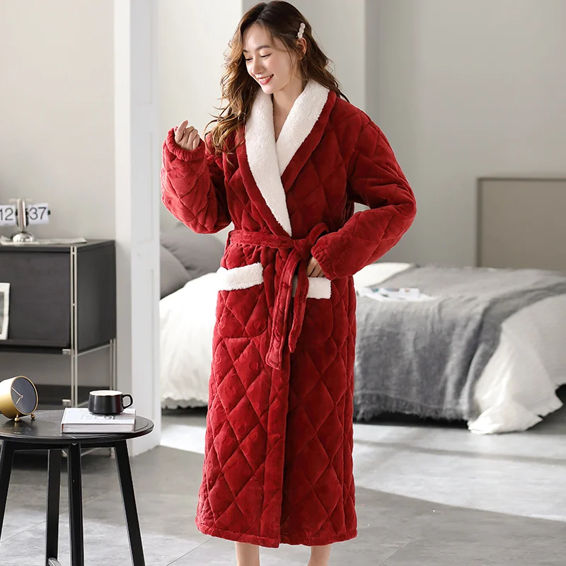 High Quality  Winter 3 Layer Clip Cotton Robe Female Comfortable Soft Pyjamas