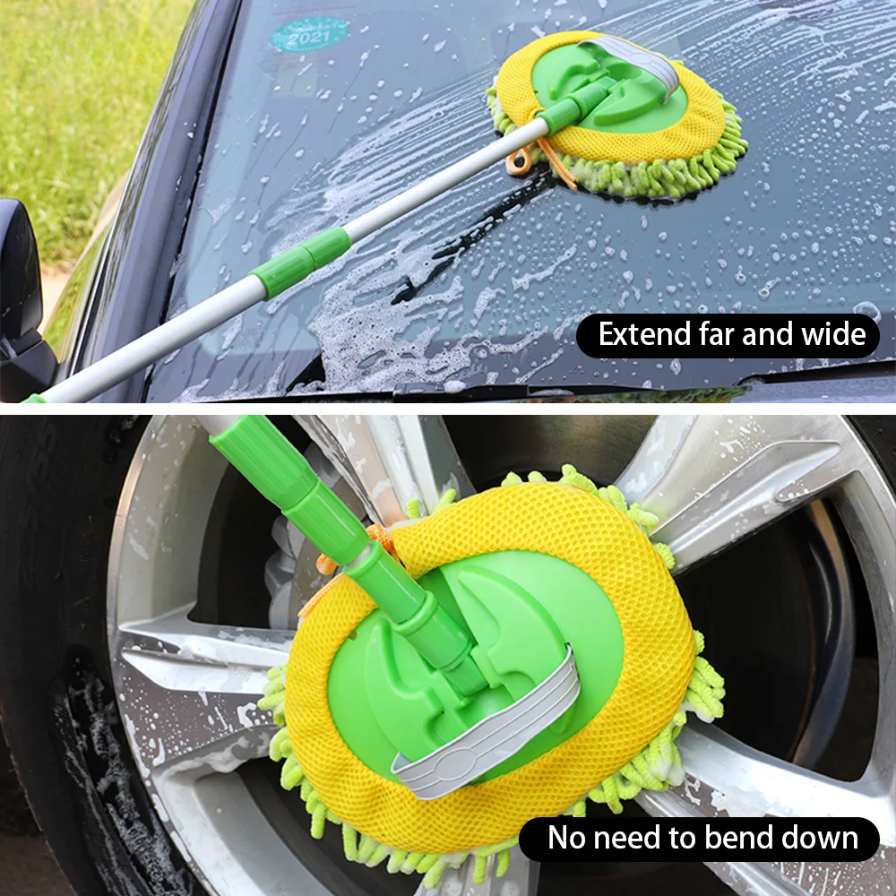 Car Wash Brush Telescoping Long Handle Microfiber Cleaning Mop Adjustable Absorbent Mop Cleaning Kit for Car Accessories