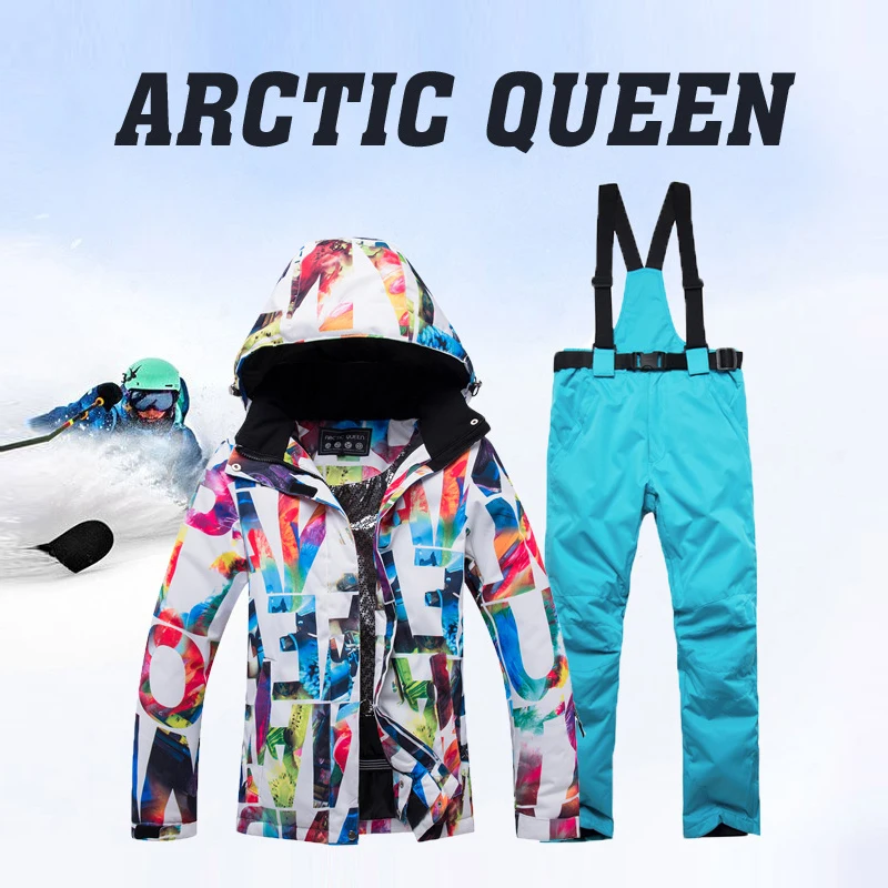 

Women's Ski Jacket & Pants Set Print Ski Windproof Waterproof Thermal Jacket Women's Winter Outdoor Hiking Ski Jacket + Pants