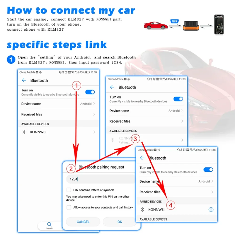 2025 Nieuwe KONNWEI KW901 ELM327 V1.5 Bluetooth5.0 Auto Auto OBD2 Scanner Android/IOS Auto Diagnostic Tool Code Reader pk Vgate ICAR2