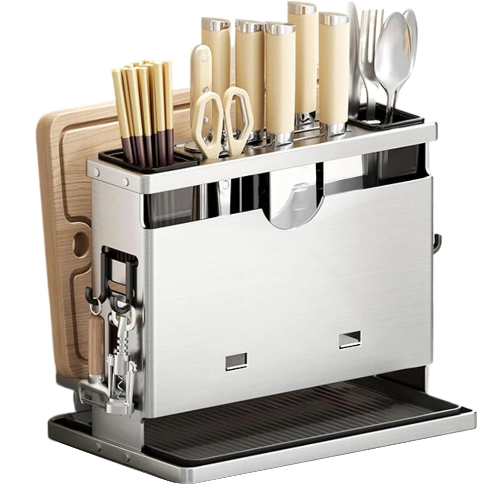 Easy One-Second Installation 3-Compartment Organizer High Guardrail Design Metal Construction 3 Compartment Utensil Holder