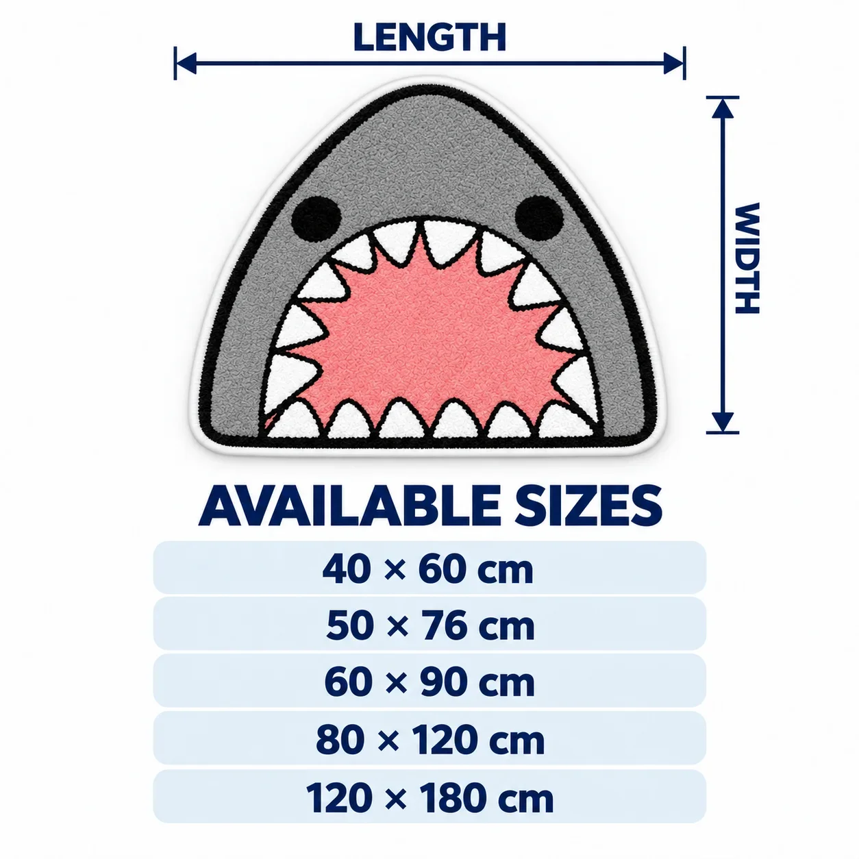 Gray Shark Big Mouth Shaped Area Rug, Funny Ocean Animal Floor Mat for Bathroom,Living Room, Game Room and Coastal Home Decor