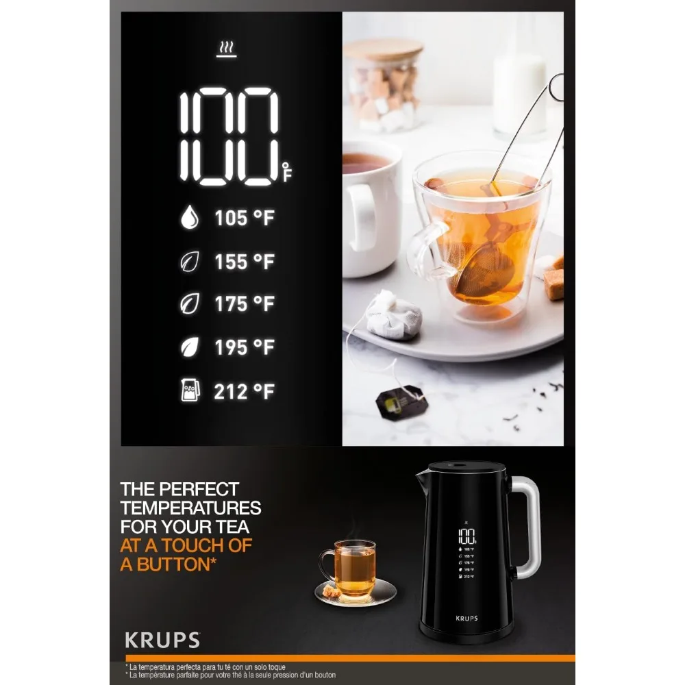 Smart Temp Plastic and Stainless Steel Electric Kettle, Electric Tea Kettle, Cordless Black Temperature Control Tea Kettle