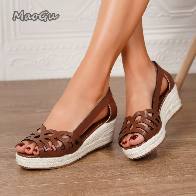 

Cutout Espadrille Wedge Sandals Peep Toe Women's Slingback Shoes Casual Summer Woman Platform Heels Босоножки Женские Летние