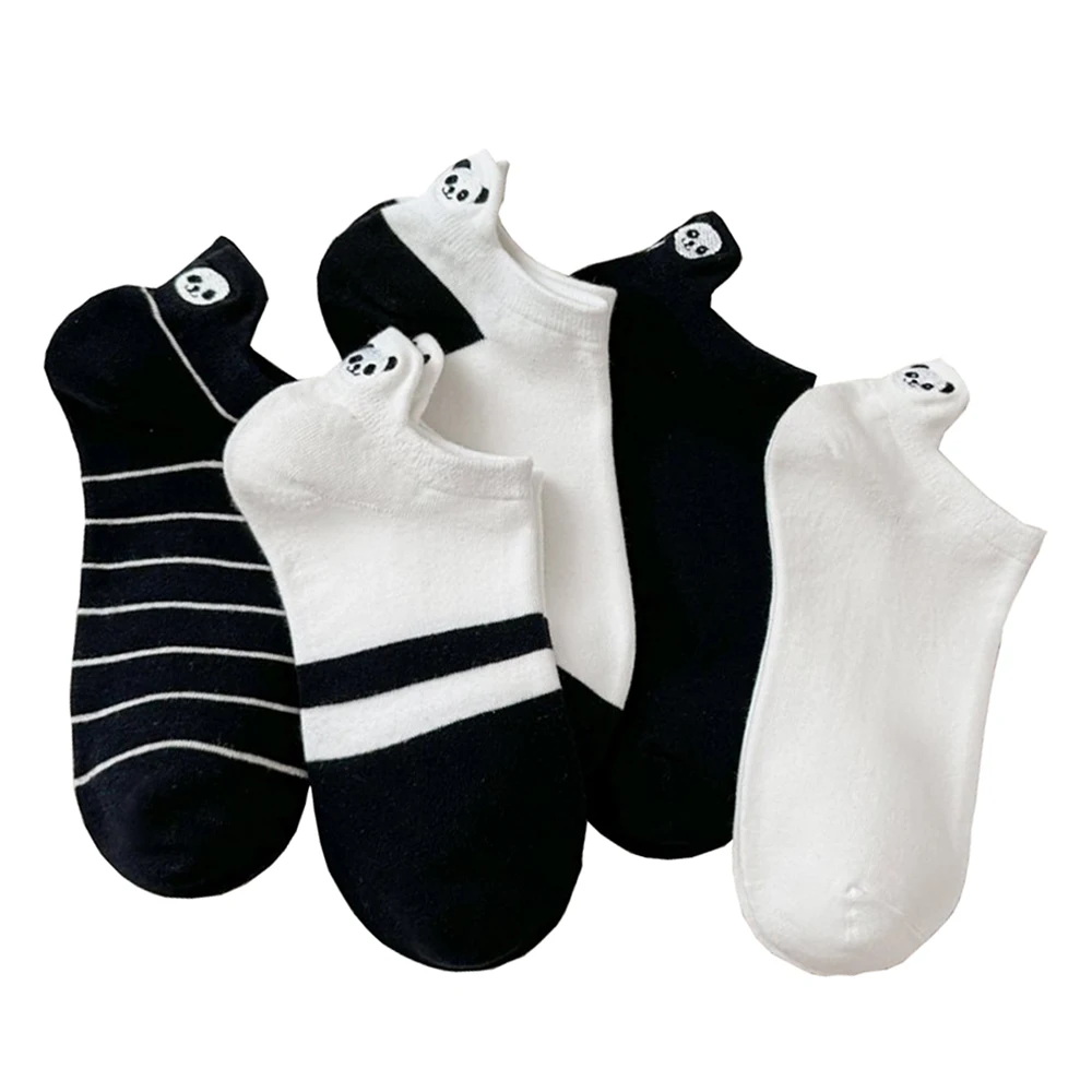 5 Pair Spring Summer Thin Womne Socks Cute Embroidery Animals Shallow Mouth Short Socks Set Breathable Casual Daily Home Socks