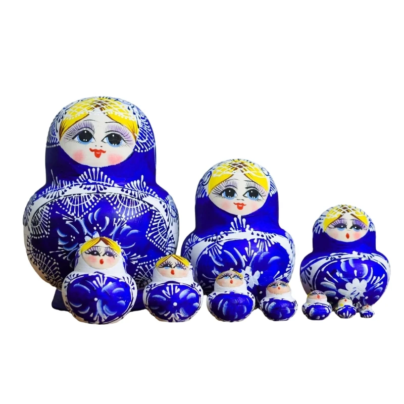 Q0KB Novelty Russian Doll Set of 10 Hand Painted Wood Matryoshka for Art Lovers Decorative Russian Nesting Figures