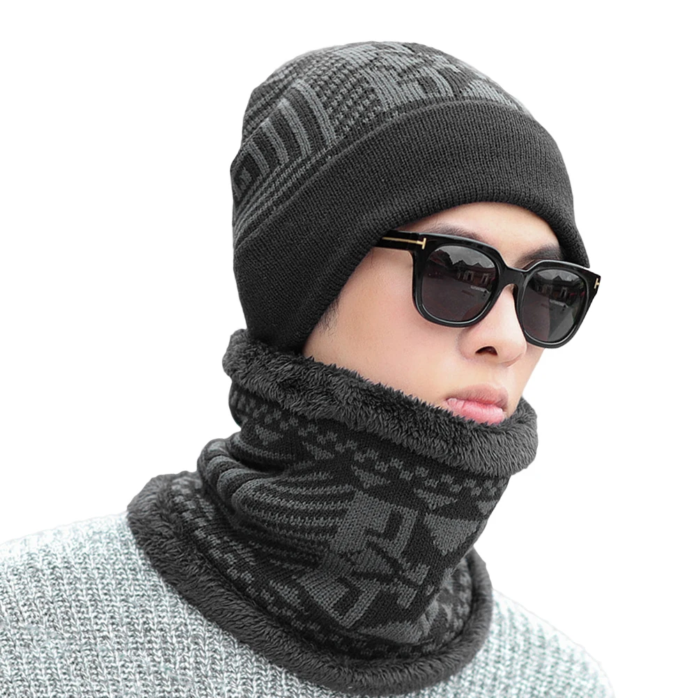 

1pc Winter Warm Knitted Scarf Hat Two-Piece Set Headgear Slightly Elastic Men Women Simple Design For Skiing Cycling