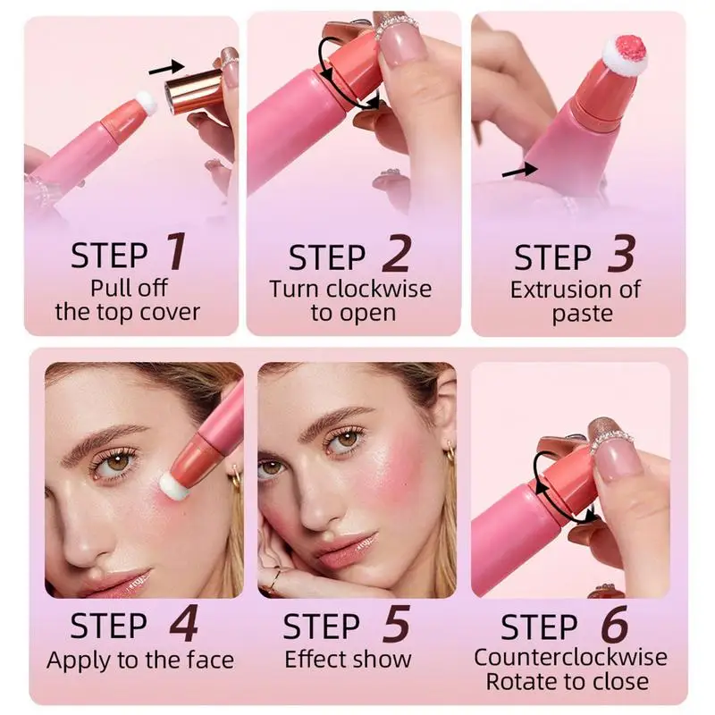 Face Blusher ครีมธรรมชาติ Cheek สีทาตาพีชแต่งหน้า Multi-Stick Contour Blush กระจ่างใส Cheek เครื่องสำอางค์