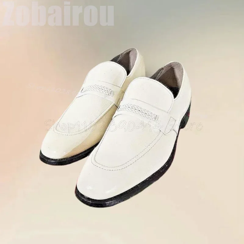 

White Knitted Sewing Design Square Toe Loafers Fashion Slip On Men Shoes Luxurious Handmade Party Banquet Office Men Dress Shoes