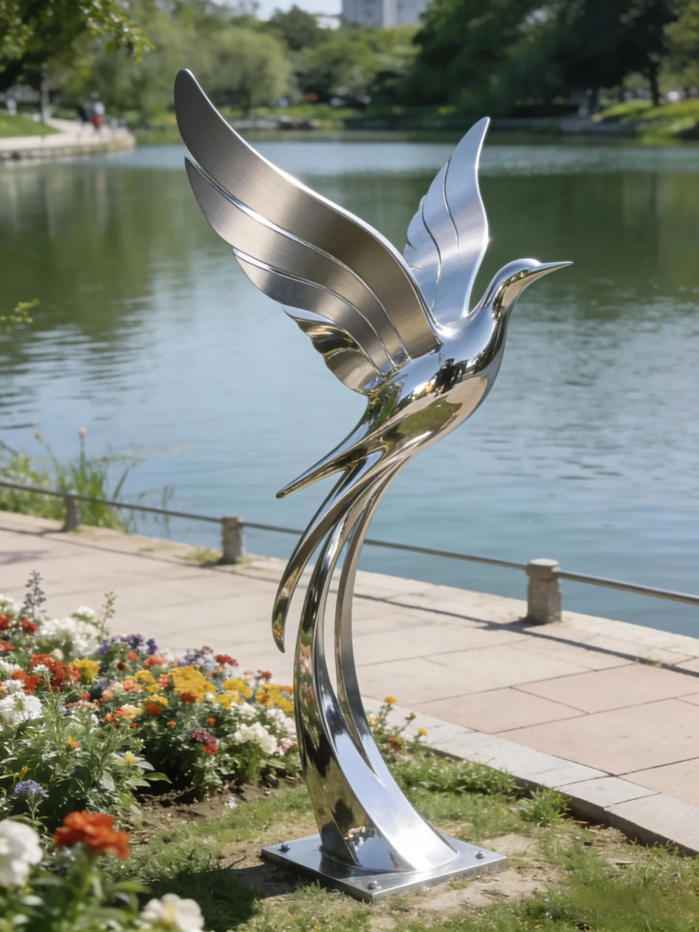 

Современная абстрактная скульптура Феникса из полированной нержавеющей стали для использования на открытом воздухе