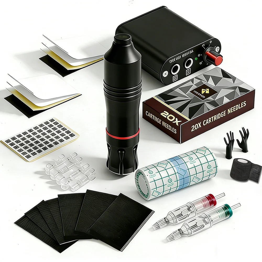 

Professional Tattoo Machine Pen Kit with 20pcs Tattoo Cartridge Needles Rotary Tattoo Pen Set Permanent Makeup Tattoo Kit Supply