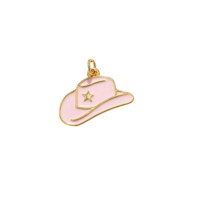 4 Pcs Colorful Enamel Cowboy Hat Boots Pendant for Diy Earring Necklace Charm Making Copper Plated Jewelry Accessories Wholesale