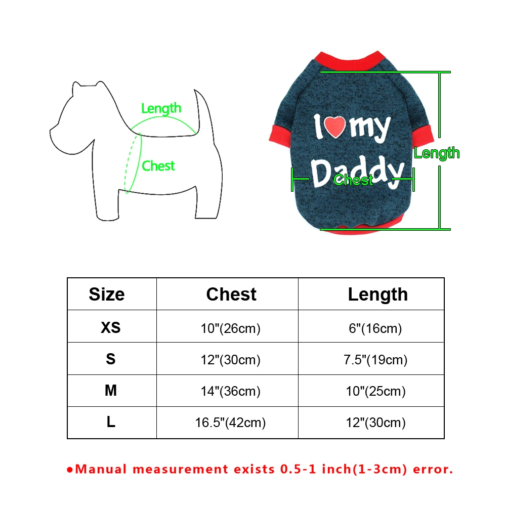 Small Dog Clothes Cute Puppy Cat Clothing Cotton T-shirt Chihuahua Pug Clothes Vest Spring Autumn Pet Costume I Love Daddy Mommy