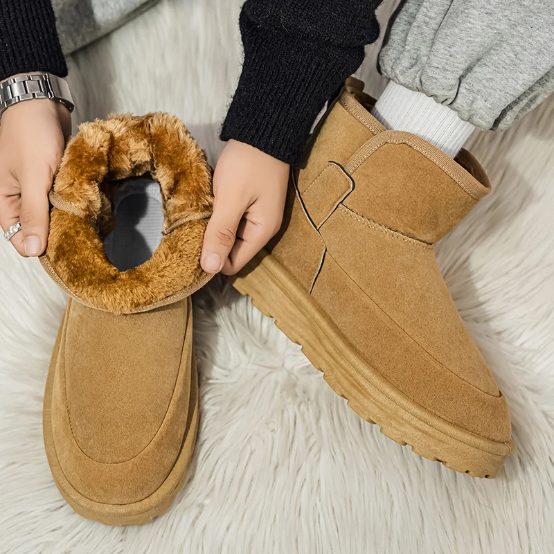 

Men's Cotton Boots Winter Warm Leather ankle Boots Cowhide High Top Thick Boot Thick Soled Snow Boots Men's Shoes