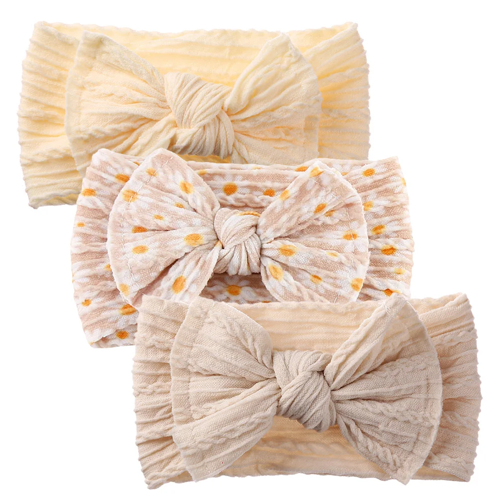 Ensemble de 3 bandes de sauna en nylon souple pour nouveau-né fille, nœud de cheveux, imprimé AndrFlower, haut nœud, haute élasticité, enveloppes tressées pour enfants