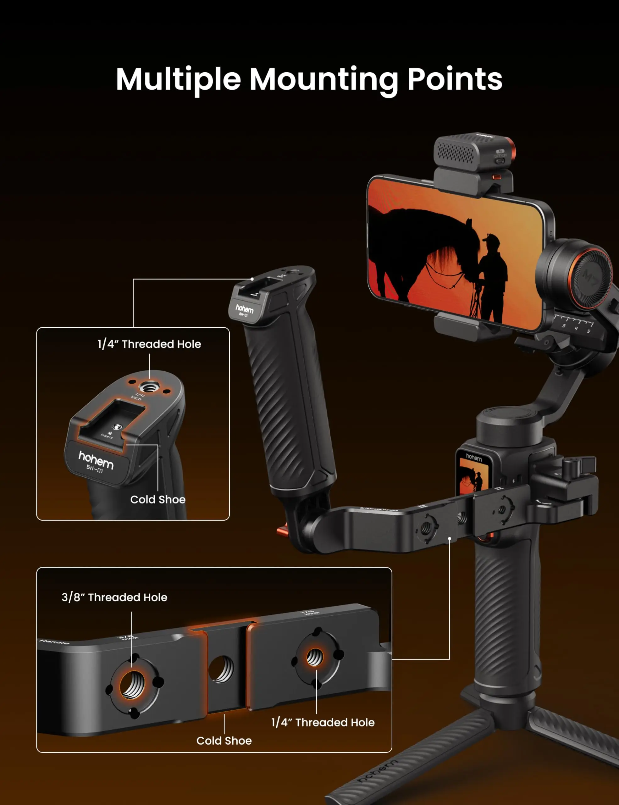 Regulowany uchwyt do gimbalu Hohem, ergonomiczny uchwyt do iSteady MT3/MT2/M6 & MT3 Pro & M7, do zdjęć z niskiego kąta. — zdjęcie produktu 3