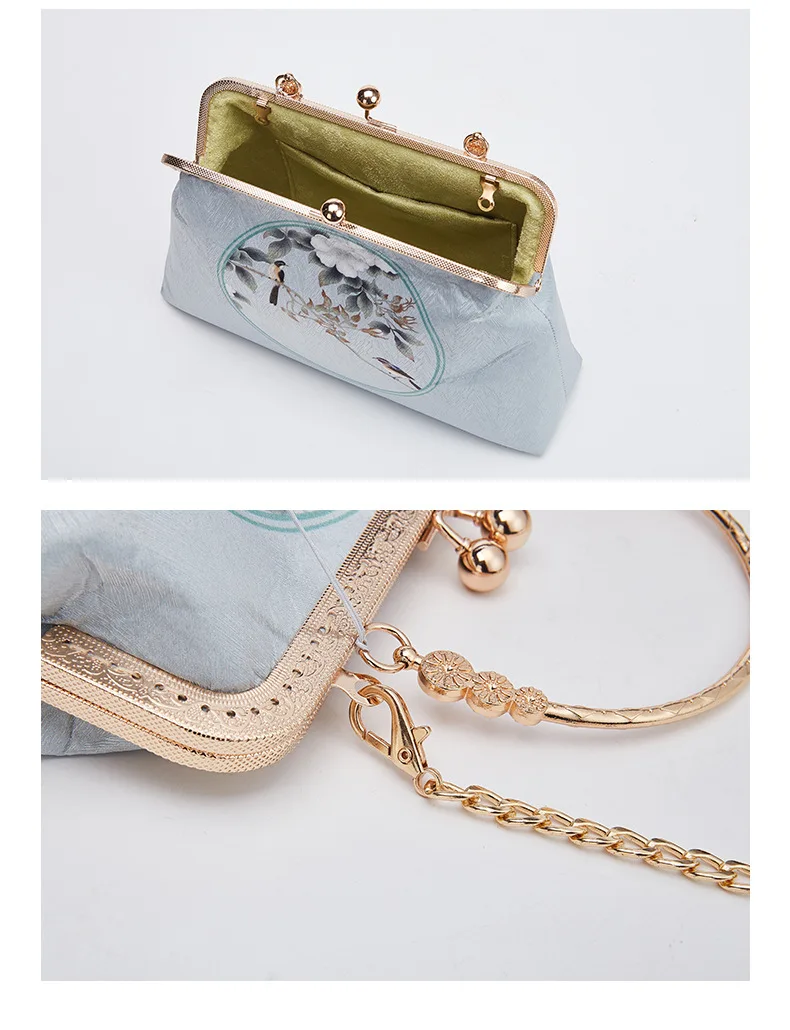 Handmade Female Vintage Retro Chic Floral Clasp Messenger Bag Women Chinese Luxury Design Fringes Chain Kiss Lock Shoulder Bag