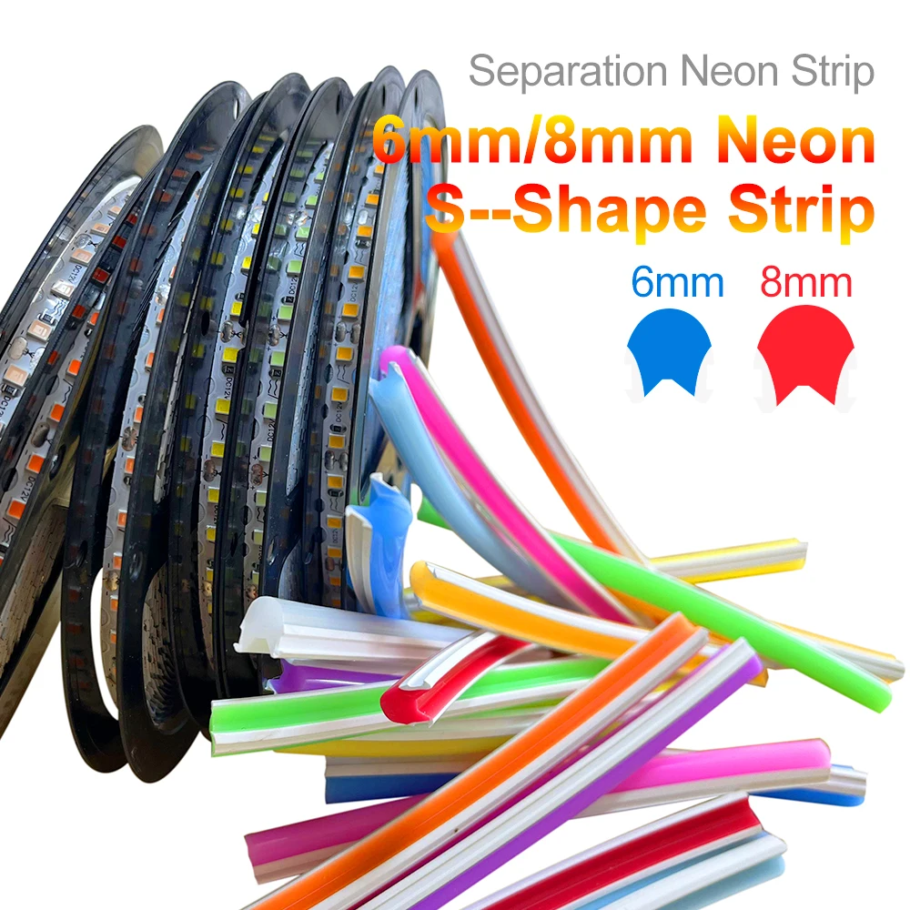 

6/8mm Separate Silicone Neon DC12V 120Led S shape Bendable Led Strip Light Flexible Silicone For DIY Sign Waterproof 12Colors
