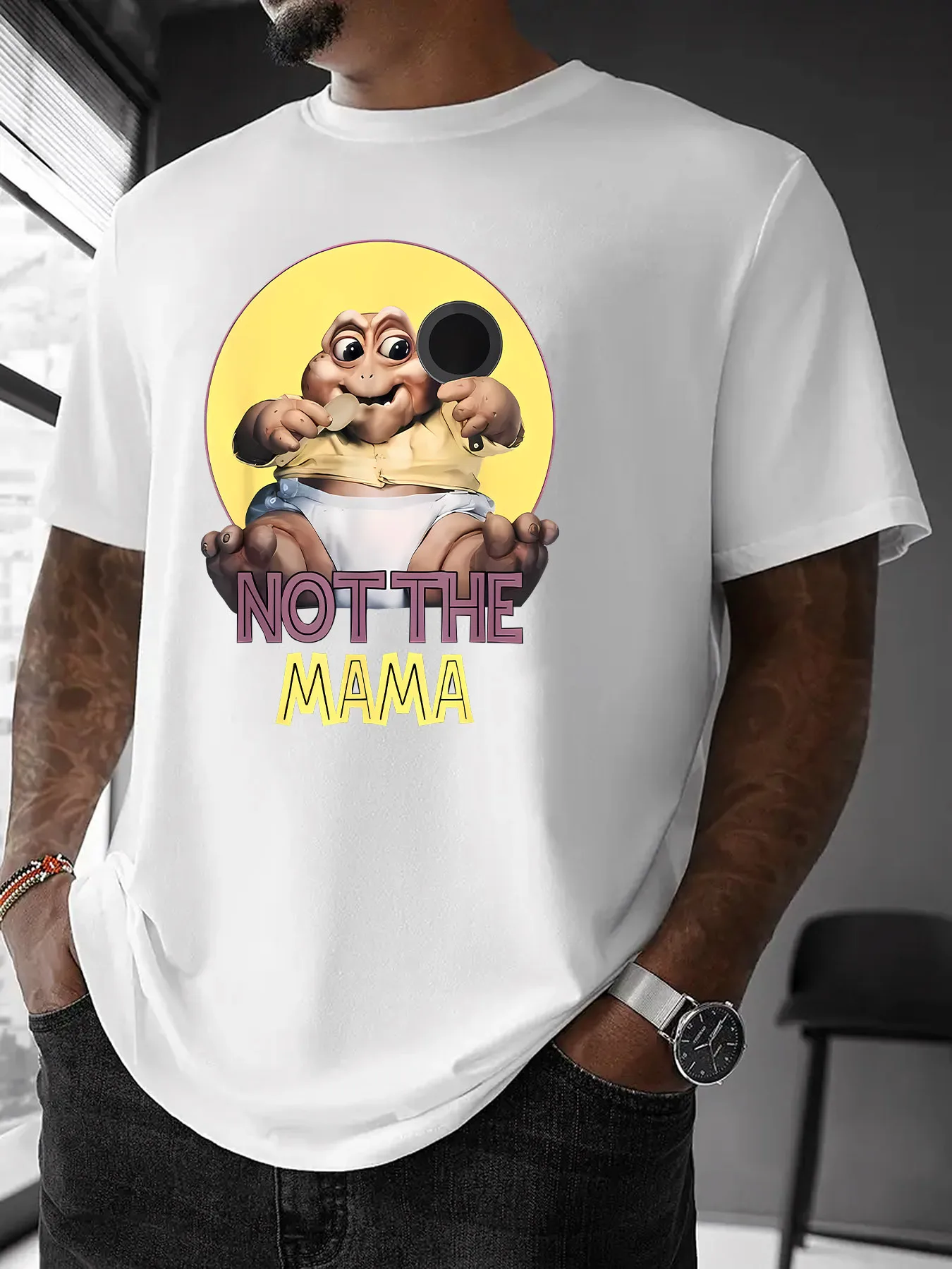 

Men's "Not the Mama" Graphic Tee - Funny Cartoon Youngsters Design, Gray Casual Summer T-Shirt, Unisex Streetwear