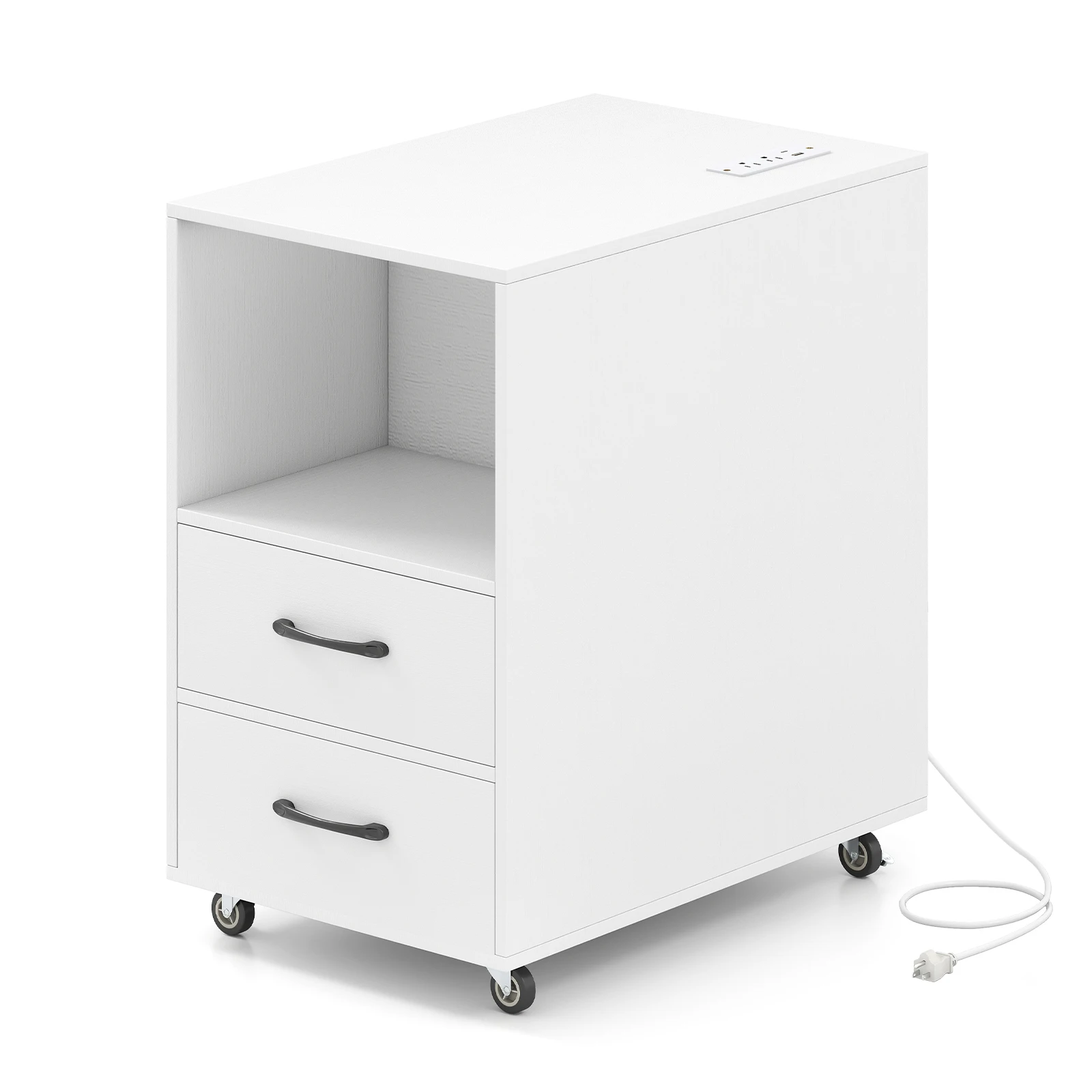 

End Table w/ Built-in Charging Station USB Ports & Outlets 2 Drawers & 3 Shelves