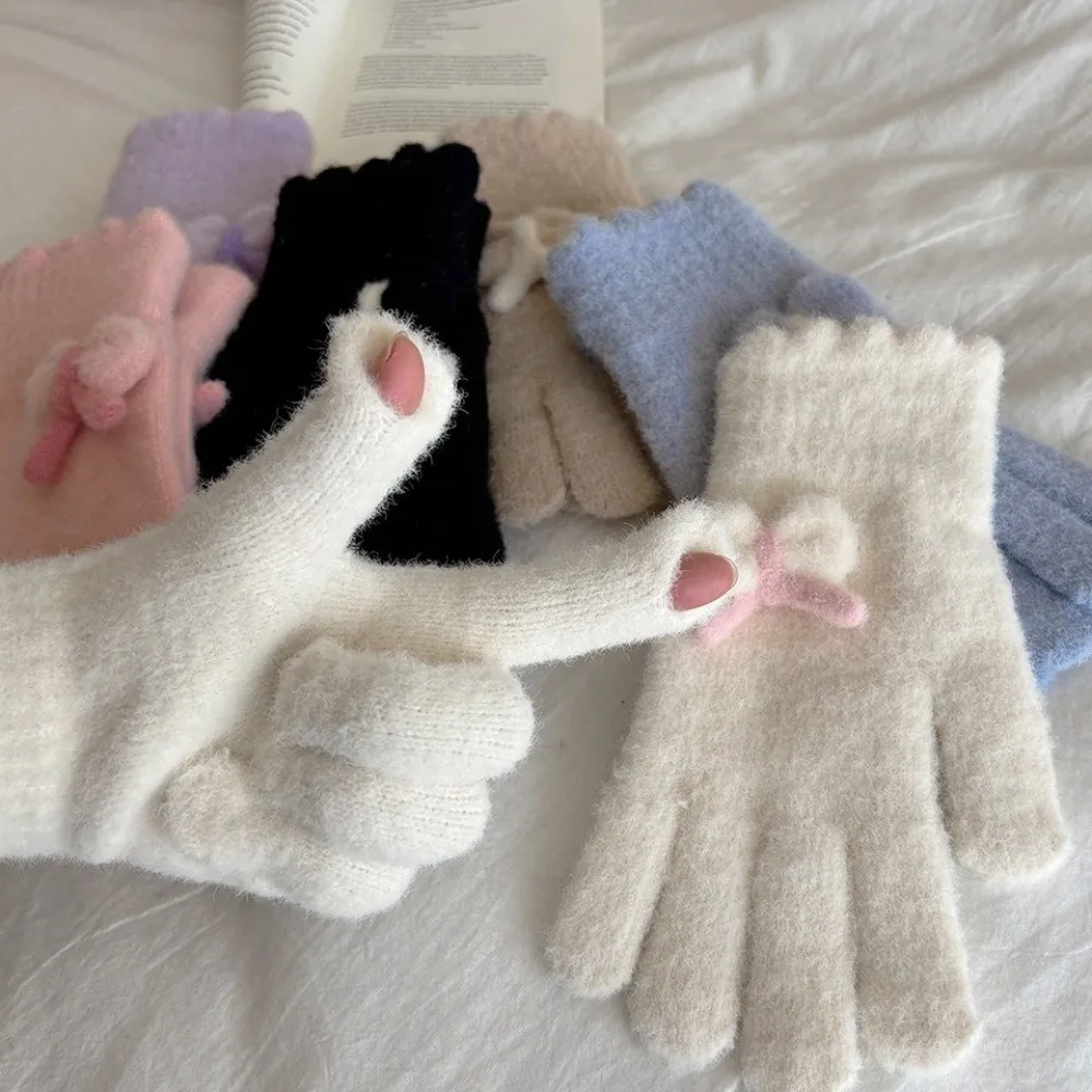 قفازات محبوكة سميكة لطيفة تحافظ على الدفء، قفازات مقاومة للبرودة، قفازات شتوية تعمل باللمس للنساء #3