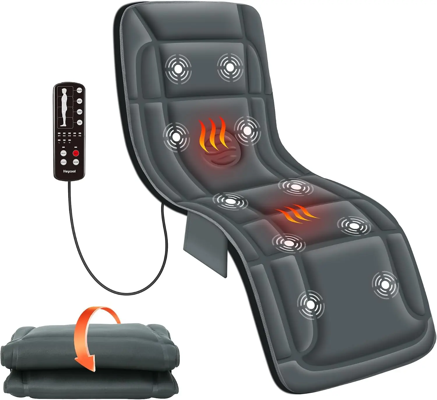 Heycool Full Body Massage Mat with Heat, Vibration Back Massage Pad for Chair, Bed, Sofa, Back Massager, Massage Chair Pad, 10 V